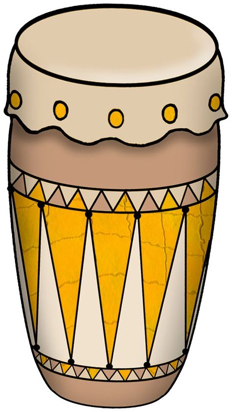 Bongo Drums - percussion Drums Drawing, African Instruments Drawing, Tabla Instrument Drawing, Conga Drums Art, African Drums Art, Drum Clipart, Cartoon Drum Set, Drums Cartoon, Feelings Activities Preschool