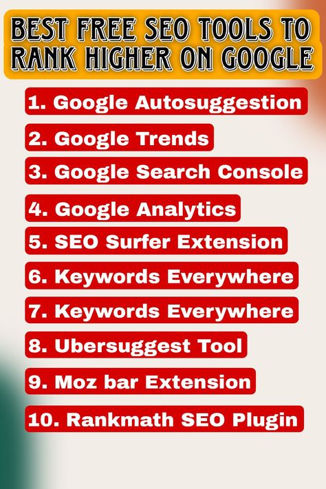 Are you looking for the best free SEO tools to help you rank higher on Google? Look no further! We've compiled a list of the top free SEO tools that will help you optimize your website and increase your search engine rankings. From keyword research to backlink analysis, these tools have got you covered. So if you're ready to take your SEO game to the next level, check out our list of the best free SEO tools to rank higher on Google. Seo Writing, Website Analysis, Seo For Beginners, Keyword Tool, Learn Seo, Google Seo, Seo Keywords, Free Seo Tools, Fiverr Gigs