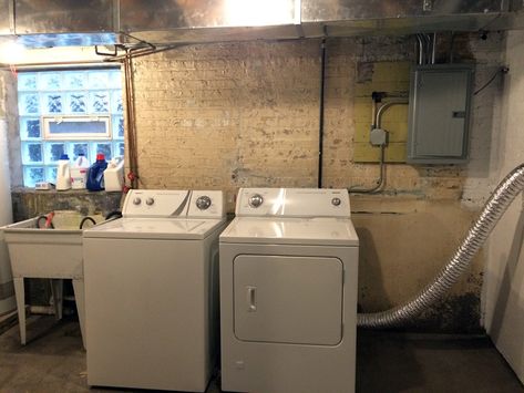 Basement Laundry Room Before and After – Project Palermo Unfinished Laundry Room, Basement Laundry Area, Unfinished Basement Laundry, Basement Laundry Room Makeover, Laundry Room Decorating, Laundry Makeover, Old Basement, Small Laundry Room Organization, Basement Laundry Room