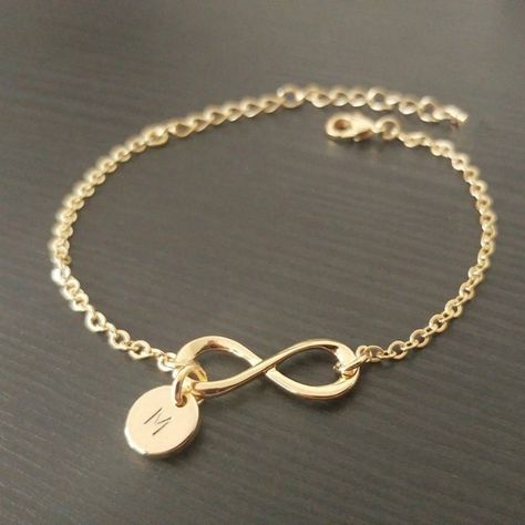 Personalized Gold Silver Rose Gold Infinity Bracelet, Initial Disc Charm Bracelet, Bridesmaid Gifts, Letter Monogram Jewelry | Wish Gold Infinity Bracelet, Coin Charm Bracelet, Bracelet Initial, Gold And Silver Bracelets, Bracelet Friendship, Letter Bracelet, Monogram Jewelry, Gold Monogram, Bridesmaid Bracelet