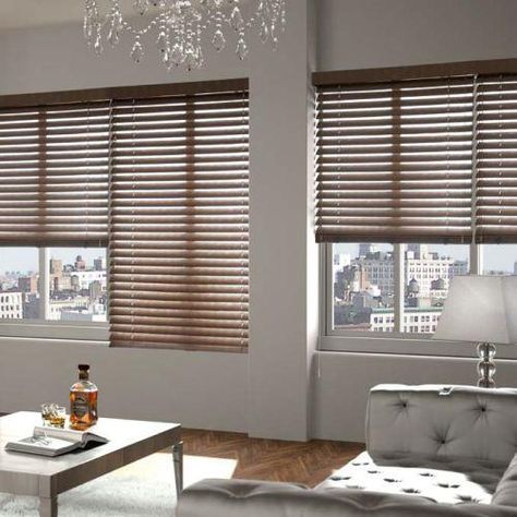 Blinds.com Signature Wood Blinds in Birch instantly warm up all white decor. Cordless Window Shades, Wooden Window Blinds, Diy Bamboo, Cordless Blinds, Patio Blinds, Modern Blinds, Living Room Blinds, Bedroom Blinds, Sliding Door Blinds