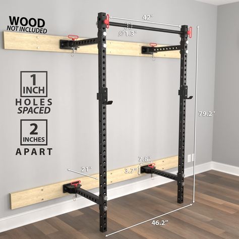 Synergee Folding Wall-Mounted Squat Rack with Pull Up Bar and J Cups. 2x2 Frame with 1-Inch Holes, and 750 lb Capacity. Free Standing Strength & Bodyweight Exercise Stand., Pull-Up Bars - Amazon Canada Garage Pull Up Bar, Foldable Wall, Dream Gym, Squat Stands, Diy Gym, Folding Walls, Back Squats, Adjustable Dumbbells, Squat Rack