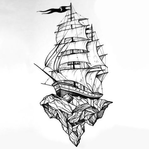 A great tattoo design of a ship standing on a rock. Creative idea for men. Boat Tattoo, Sketch Style Tattoos, Rock Tattoo, Kunst Tattoos, Sea Tattoo, Tattoo Trend, Ship Tattoo, Best Tattoo Designs, Tattoo Life