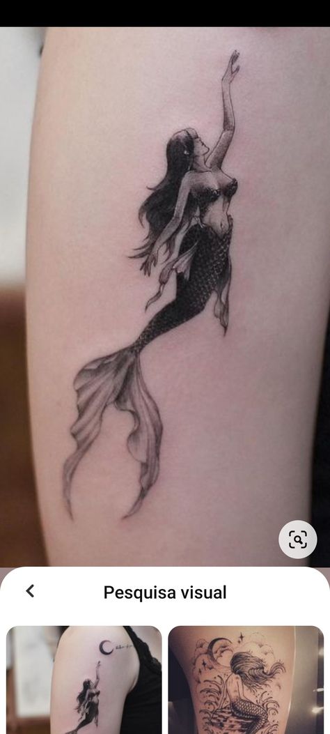 Mermaid Ankle Tattoos For Women, Blackwork Mermaid Tattoo, Siren Eyes Tattoo, Mermaid With Trident Tattoo, Swimming Mermaid Tattoo, Siren Mermaid Tattoo, Realistic Mermaid Tattoo, Fine Line Mermaid Tattoo, Siren Tattoo Dark Mermaid