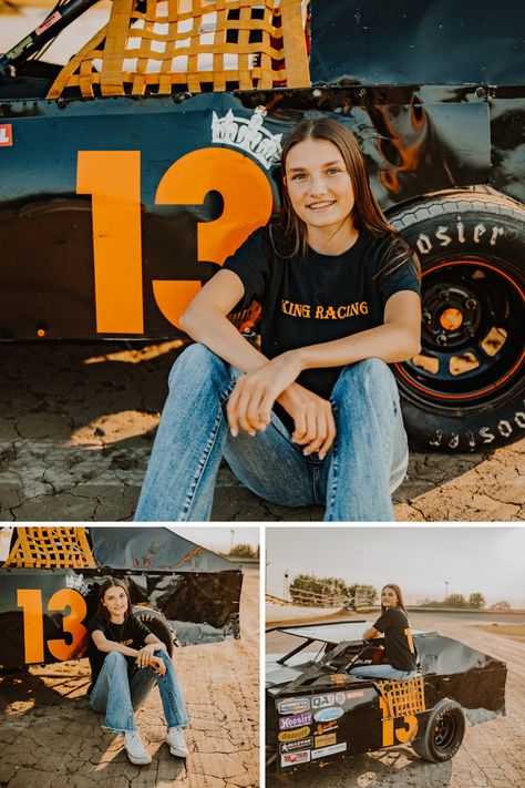 Racing Senior Pictures Dirt Track, Race Car Senior Pictures, Racing Senior Pictures, Race Car Photoshoot, Car Senior Pictures, Racing Photoshoot, Ffa Jacket, Senior 25, Track Senior Pictures