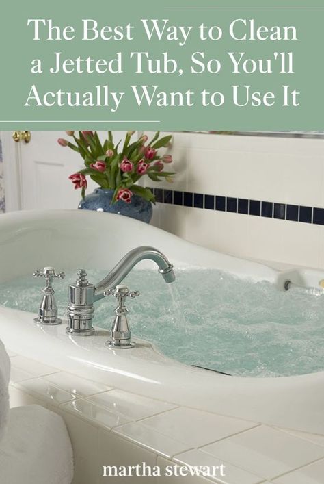 Here's how to clean a jetted tub, according to a cleaning expert. Learn how to clear that black and brown debris from your tub's jets, so you actually use it more. Cleaning A Jacuzzi Tub, Clean Jetted Tub, Stagnant Water, Deep Cleaning House, Jacuzzi Bathtub, Jetted Bath Tubs, Clean Bathtub, Best Cleaner, Acrylic Tub