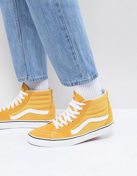 Yellow Vans Outfit Men, Yellow Vans Aesthetic, Yellow Vans Outfit, Vans Outfit Ideas, High Top Vans Outfit, Levis 501 Outfit, Vans Shoes High Tops, Shoes High Tops, Vans Aesthetic