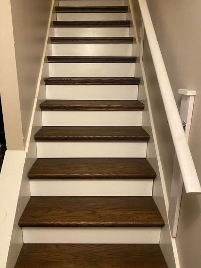 Many years ago, I created a post where I took the carpet off my stairs and updated them with Retro treads or stair caps. This has been my most popular post to date at over 2 million views. I’ve always wanted to do this project again and never had the opportunity until now. We are getting ready to put our house up for sale and the basement stairs were atrocious. If you want to see my first post, you can find it here... https://www.hometalk.com/3549194/from-carpet-to-wood-stairs-redo-c… How To Redo Stairs Removing Carpet, Stair Color Ideas, Redoing Stairs Diy Removing Carpet, Carpet Off Stairs, Remove Carpet From Stairs, Basement Steps Ideas, Stair Caps, Rental Updates, Stair Redo