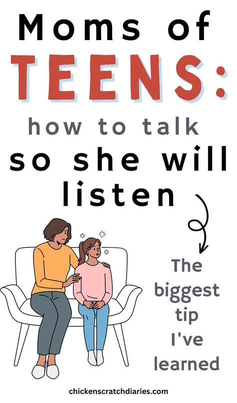 Graphic of mom and teen daughter with text "Moms of teens: how to talk so she will listen: the biggest tip I've learned" Tips For Moms, Raising Girls, Teen Daughters, Teenage Daughters, How To Say, Daughter Quotes, What To Say, Parenting Quotes, Mom Quotes