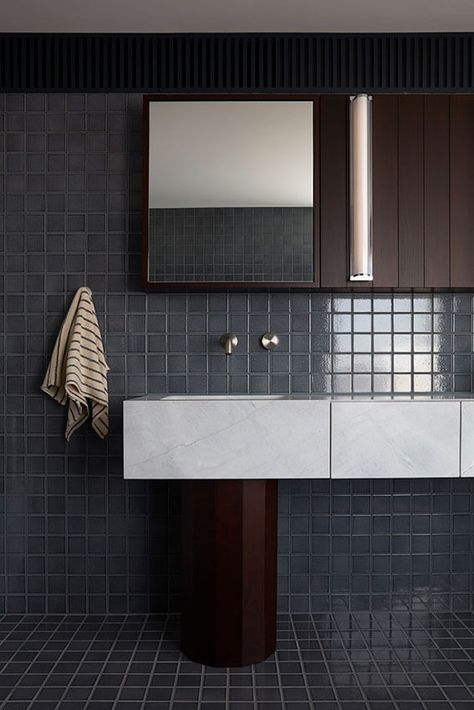 Bathroom Vignette, House In City, Moody Bathrooms, Pullman Hotel, Japanese Tile, 1970s House, Australia House, Exterior Tiles, Open Architecture