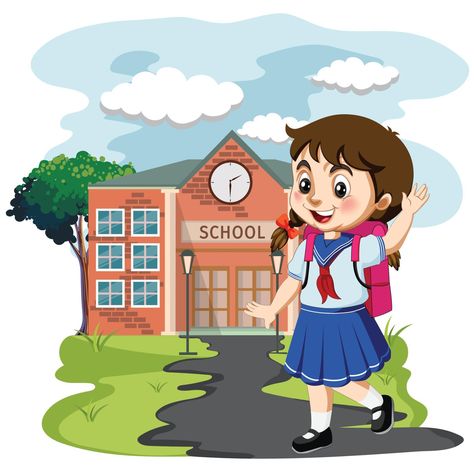 Cute cartoon girl going to school with her backpack vector illustration Backpack Vector, Animation Schools, Printable Christmas Coloring Pages, School Illustration, School Cartoon, School Clipart, Pokemon Coloring Pages, Pokemon Coloring, Going To School