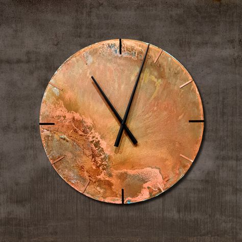 Wall Clock Round, Industrial Clock Copper Patina. Wall Art Copper, Large Clock Copper Color, Raw Copper Clock. Wall Decor. Gift Copper - Etsy Copper Accents Living Room, Black And Copper Bedroom, Blue And Copper Living Room, Copper Decor Accents, Copper Patina Wall, Copper Office, Copper Clock, Patina Wall, Industrial Clock