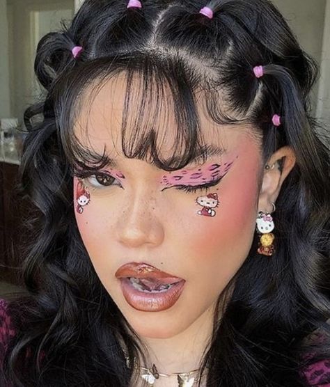 Black Hair, Hello Kitty, Kitty Hairstyle, Septum Ring, Halloween Face, Face Makeup, Halloween Face Makeup, A Woman, Nose Ring