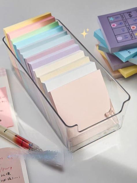 Details ★ Quantity: 100 Sheets (400 Sheets in a Set) ★ Material: Sticky Paper ★ Size: 76mm×76mm Pretty Sticky Notes, Preppy School Supplies List, Cute Aesthetic Stationary, Minimalist Memo Pad, Aesthetic Stationary Supplies, School Notes Ideas, Preppy Stationary, Notepad Minimalist, Sticky Notes Aesthetic