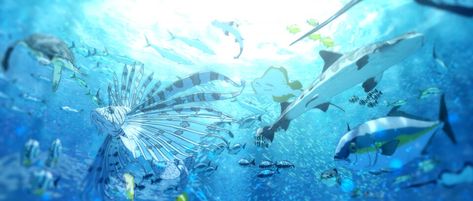 Fish Banner, Sea Turtle Pictures, Blue Banner, Blue Anime, Header Banner, Anime Figurines, Water Art, Ocean Themes, Ethereal Art