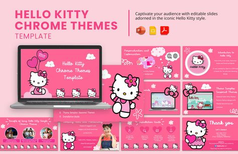 Hello Kitty Google Slides, Hello Kitty Powerpoint, Powerpoint Design Templates Backgrounds, Template Hello Kitty, Google Chrome Themes, Me Template, Event Agenda, Indesign Free, About Me Template