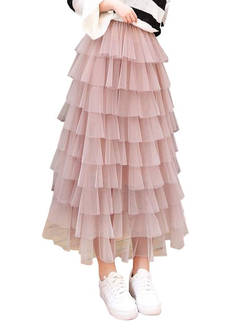 PRICES MAY VARY. Tulle: Polyester, Spandex, Viscose. Lining: 100% Polyester 6 colors for your choose (black / pink / blue / white / apricot / deep pink) Multi layers pleated ruffles skirt with elastic waistband, suitable and comfortable Hand wash cold. Hang dry. Do not iron the pleated ruffles Before ordering, please refer to the size chart on the left picture. Multi Layered Skirt, Layered Skirt Outfit, Long Ruffle Skirt, Tulle Mini Skirt, Ruffles Skirt, Long Tiered Skirt, Mesh Maxi Skirt, Tiered Tulle Skirt, Pink Tulle Skirt