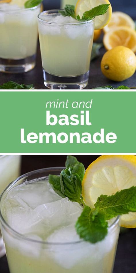 Spring Lemonade, Basil Lemonade Recipe, Mint Summer Drinks, Mint Drinks, Cucumber Mint Lemonade Recipe, Mint Basil Lemonade, Drinks With Mint Leaves, Honey Mint Lemonade, Lemon Mint Mocktail