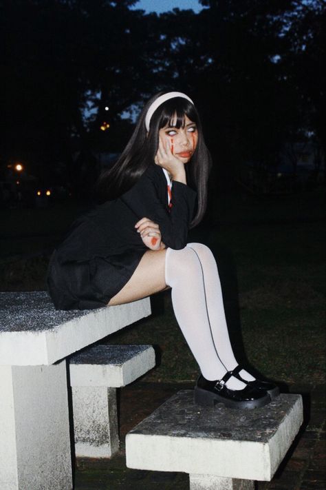 tomie cosplay #junjiito Tomi Cosplay, Tomie Halloween Costume, Tomie Cosplay Outfit, Tomie Junji Ito Outfit, Tomie Outfit Ideas, Junji Ito Costume, Tomie Costume, Tomie Outfit, Tomie Junji Ito Cosplay