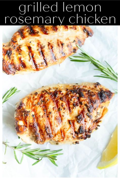 Grilled Lemon Rosemary Chicken is a super flavorful and easy recipe that you will make over and over during the grilling months! Fresh rosemary and lemon come together for a flavorful chicken breast recipe that is easily cooked on the grill. Grilled Rosemary Chicken, Flavorful Chicken Breast Recipes, Garlic Rosemary Chicken, Grilled Lemon, Lemon Rosemary Chicken, Lemon Garlic Chicken, Lemon Rosemary, Rosemary Chicken, Breast Recipe