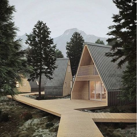 This flat pack, a-frame cabin can be popping up and put together in a matter of hours Triangle House, Rumah Minecraft, A Frame House Plans, Best Modern House Design, Frame Cabin, Container Architecture, Wood Architecture, Prefabricated Houses, A Frame Cabin