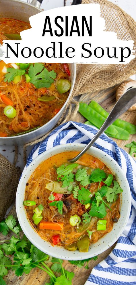 Glass Noodle Soup Recipes, Thai Rice Noodle Recipes, Glass Noodle Soup, Asian Noodle Soup, Clear Noodles, Pork Noodle Soup, Glass Noodles Recipe, Vegetable Noodle Soup, Veggie Soup Recipes