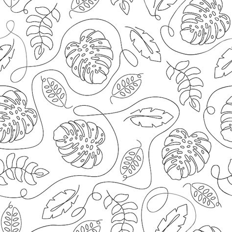 Single continuous line drawing floral pa... | Premium Vector #Freepik #vector #tropical-patterns #tropical-seamless #jungle-pattern #drawing-pattern Continuous Floral Pattern, Line Drawing Embroidery, Line Drawing Floral, Leave Pattern, Leaves Seamless Pattern, Drawing Floral, Bug Print, Tropical Patterns, Jungle Pattern