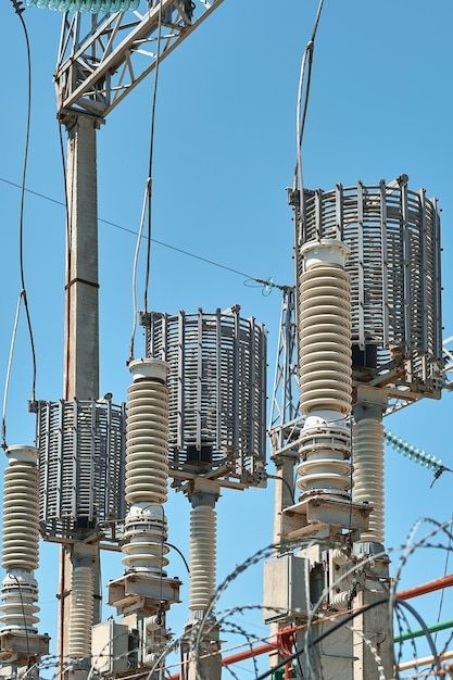 High voltage electrical transformers in ... | Free Photo #Freepik #freephoto #transmission #power-grid #power-generator #power-lines Electric Power Distribution, Electrical Substation, Overhead Power Line, Electrical Transformers, Art List, Transmission Tower, Body Gym, Amazon Business, Late Night Snacks