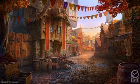 Medieval Street, Fantasy Town, Fantasy City, Fantasy Castle, Fantasy Setting, Fantasy Places, Fantasy Art Landscapes, Medieval Town, Fantasy Aesthetic