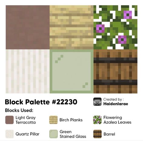 Minecraft Blocks That Go Together, Minecraft Aesthetic Block Palette, Minecraft Patterns Wall, Dark Oak Block Pallet Minecraft, Block Color Pallete Minecraft, Mc Block Palettes, Minecraft Block Palette Aesthetic, Mc Block Pallets, Minecraft House Color Palette