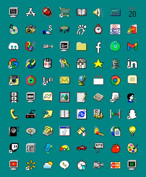 90s Computer Aesthetic Icons, Windows Homescreen Wallpaper, Windows App Icons Aesthetic, Windows 98 App Icons, 8bit App Icons, Windows 95 Widgets, Computer App Icon, Windows 95 Wallpaper Iphone, Retro Icons For Apps