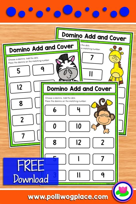 Dominos Math Games Free Printable, Domino Math Kindergarten, Dominoes Math Games, Domino Math, Math Centres, Building Number Sense, Math Tubs, Addition Kindergarten, Kindergarten Freebies