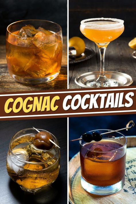 French 75 With Cognac, French Old Fashion, Brown Cocktail Drink, Cognac Drink Recipes, Cognac Mixed Drinks, Cocktails With Cognac, Cognac Drinks Cocktails, Dusse Cognac Drink Recipes, Drinks With Cognac