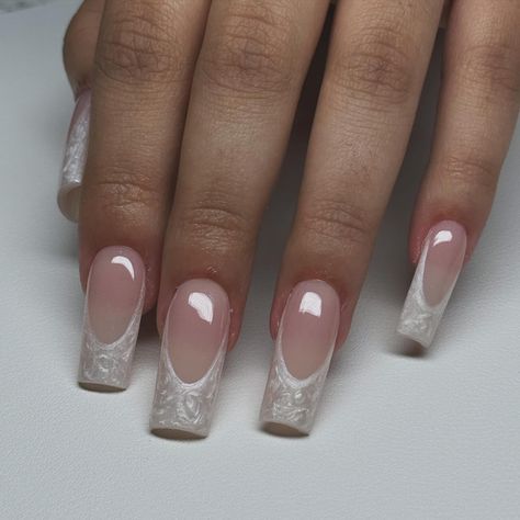 pearl tips 🤍✨🐚 #rgvnails #956nailtech Pearl White French Tip Nails Square, Pearly Nails Square, White Pearl French Tip Nails, Pearly French Nails, Pearl French Tip Nails Square, Pearly French Tip, Nail Designs With Pearls, Pearl French Nails, Pearl Nails Design