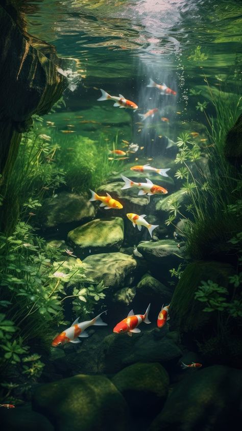 Koi fish animal carp underwater. | Free Photo - rawpixel Fish Asthetic Picture, Fish Desktop Wallpaper, Fish Wallpaper Desktop, Koi Fish Pond Aesthetic, Koi Pond Aesthetic, Koi Fish Underwater, Underwater Pond, Underwater River, Fish In A Pond