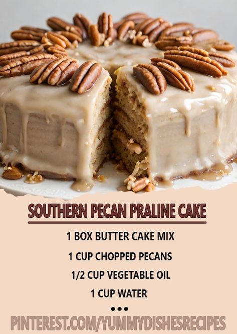 Recipe - RECIPE - Southern Pecan Praline Cake Pecan Praline Frosting Recipe, Pecan Pralines Cake, Southern Butter Pecan Praline Cake, Pralines Cake Recipe, Praline Icing Recipe, Bourbon Praline Cake, Southern Pecan Caramel Cake Recipe, Praline Pecans Cake Recipe, Praline Pecan Pound Cake