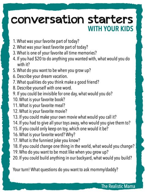 Use this template or make your own list of questions! Get your kids involved and engaged in a fun family discussion! Oppgaver For Barn, Uppfostra Barn, Conversation Starters For Kids, Mind Maps, Parenting Skills, Gentle Parenting, Good Parenting, A Question, Conversation Starters