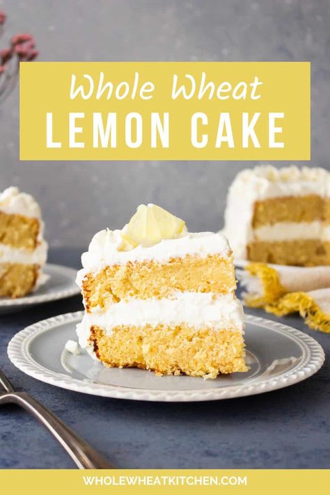 This whole wheat lemon cake is soft, tender and easy to make. No searching for the lemon flavor here, we made sure this was a lemon cake, if you know what I mean. Whole Wheat Lemon Muffins, Whole Wheat Cake Recipe, Wheat Cake Recipe, Wheat Flour Recipes, Birthday Recipes, Moist Lemon Cake, Coconut Pecan Frosting, Lemon Poppyseed Cake, Lemon Cream Cheese Frosting