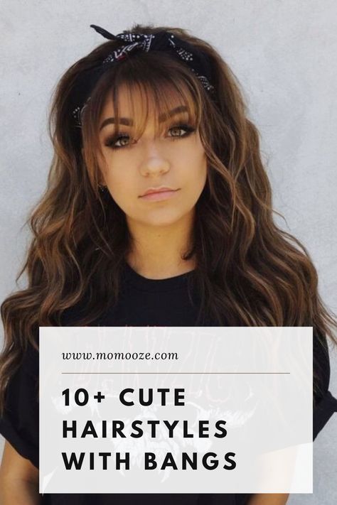 Looking for hairstyle inspiration? Check out these cute hairstyles with bangs that are trending this summer! #hairstyles #bangs #summerhair #cutehairstyles Womens Medium Length Hairstyles With Bangs, Cute Hairstyles For Bangs And Long Hair, Hairdos For Bangs, Quick Hairstyles With Bangs, Cute Hairdos With Bangs, Summer Hair Bangs, Side Braid With Bangs, Boho Hairstyles With Bangs, Medium Length Hair Styles With Bangs Half Up