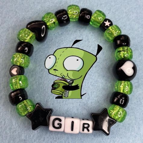 Invader Zim Gir Kandi Bracelet   - handmade by me! -... - Depop Gir Bracelet Kandi, Invader Zim Kandi Bracelet, Kandi Invader Zim, Gir Kandi Bracelet, Single Kandi Bracelets, Gir Kandi Cuff Pattern, Spider Man Kandi, Invader Zim Bracelet, Scene Bracelets Kandi