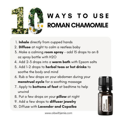 Diy Bath Oil, Doterra Oils Recipes, Roman Chamomile Essential Oil, Floral Essential Oils, Doterra Essential Oils Recipes, Green Meals, Essential Oil Remedy, Essential Oils Guide, Oil Remedies