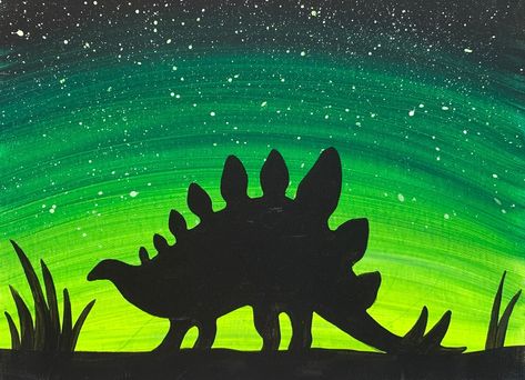 Dino Glow Dino Shadow Drawing, Easy Dino Paintings, Easy Painting Ideas On Canvas Dinosaur, Painting Ideas On Canvas Dinosaurs, Dinosaur Silhouette Painting, Acrylic Painting Dinosaur, How To Paint A Dinosaur, Easy Dinosaur Painting On Canvas, Simple Dinosaur Painting