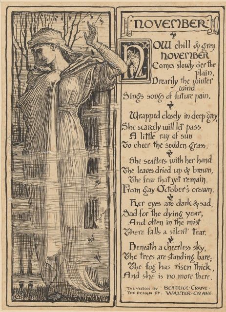 November: Poem and Image 1889 | Content in a Cottage November Birthday Month, November Poem, Yule Goat, The Boy King, Born In November, Walter Crane, November Birthday, Refrigerator Magnet, Birthday Month