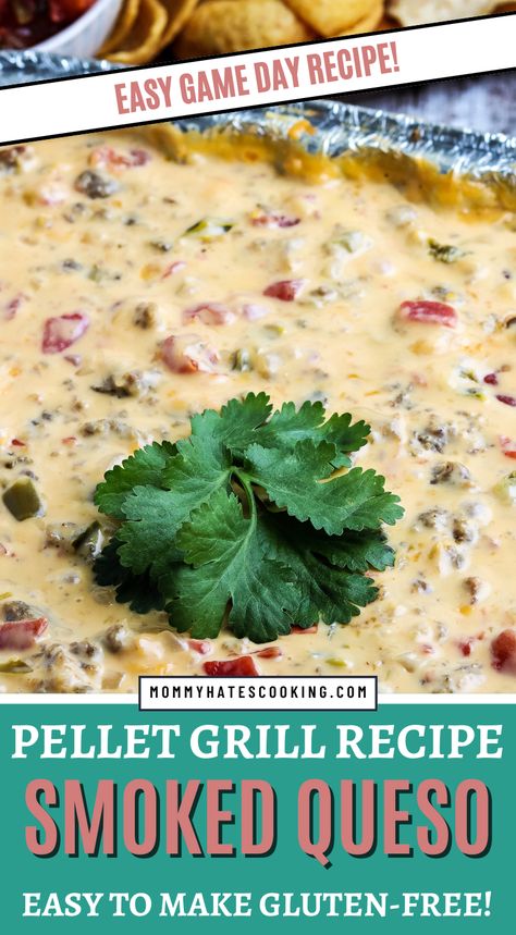 This smoked queso on the pellet grill takes your cheese dip to a whole new level! Rich, smoky flavor with the perfect creamy texture, it's perfect for game day or any gathering. Smoked Queso, Pellet Smoker Recipes, Aluminum Foil Pans, Queso Recipe, Grilled Foods, Pellet Grill Recipes, Smoked Meat Recipes, Ground Sausage, Smoked Meats