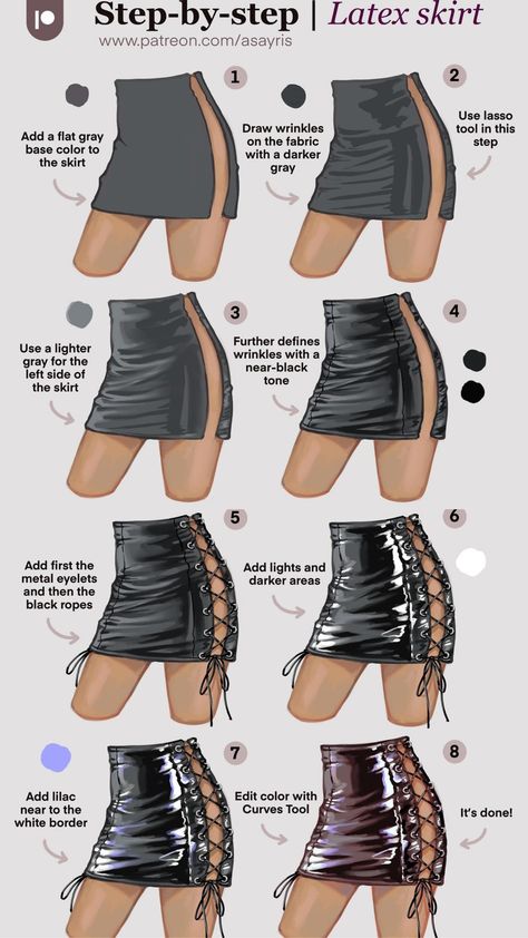 Silk Drawing Tutorial, How To Draw Female Clothes, Pencil Skirt Drawing, Shading Clothes Digital, Dress Shading Drawing, Long Skirt Drawing Reference, Clothes Shading Tutorial, Long Skirt Reference, Skirt Tutorial Drawing