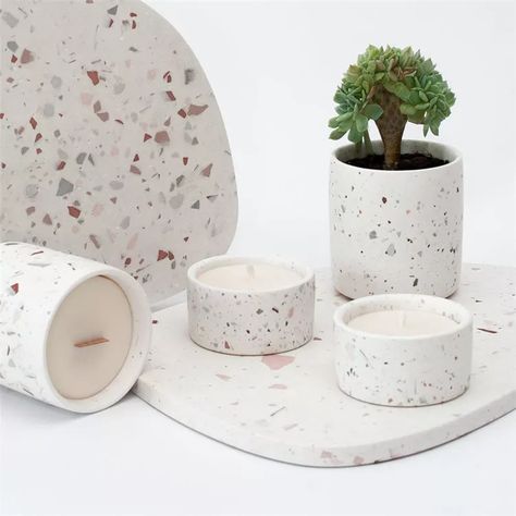 Terrazzo Candle, Empty Candle Jars, Empty Candle, Concrete Home, Diy Ceramic, Buy Candles, Concrete Crafts, Concrete Art, Ceramic Candle Holders