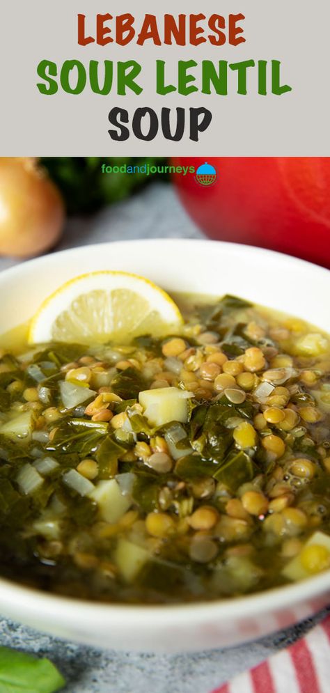 You can never go wrong with a bowl of this vegetarian soup in cold weather. Lebanese Sour Lentil Soup (locally known as 'Adas Bhamod') is so easy to prepare. Be sure you make extra, though; one bowl is never enough! Iranian Lentil Soup, Lebanese Soup Recipes, Lebanese Lentil Soup Recipe, Lebanese Vegetarian Recipes, Arabic Lentil Soup Recipe, Lebanese Stew, Lebanese Soup, Middle Eastern Lentil Soup Recipe, Lemon Lentil Soup Recipe