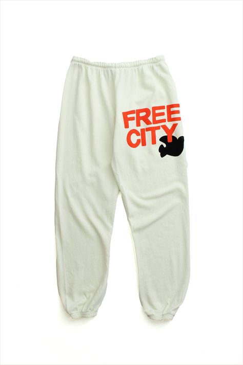 The unisex SUPERFLUFF LUX sweatpant is printed with the classic “FREECITY” graphic print in black, as well as the FREECITY dove graphic. These cozy sweatpants feature a covered elastic waistband with a pull drawcord, slant hip pockets, a patch back pocket, and a relaxed fit. WHY WE LOVE IT FREECITY, born in 2001, uses local factories with custom developed materials, fabrications, washes and dyes. Prints are hand-thrown, using hand-mixed paint with on-screen mixed gradients - made one by one, in Cool Sweatpants, Cozy Sweatpants, Knit Shoes, Birthday Shopping, School Fits, Childrens Gifts, Perfectly Imperfect, Hand Thrown, Architecture Fashion