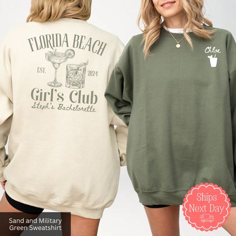 All of our bachelorette sweatshirts are handmade to order on an ultra soft crewneck that will quickly become your go to apparel item! Our trendy bridesmaid hoodies are printed using an eco-friendly water based ink that feels good and lasts longer!  🖤How to order🖤 *Select your size and style of garment *Select your color of garment. Please note: if the design has white ink in it do not order a white garment as it will not show up. If the design has black ink in it do not order a black garment as it will not show up. Let me know if you have questions on this! *ADD TO CART *Select from our shipping class options 🖤Sizing🖤 All our sweatshirts are unisex sizing. For a more fitted look we recommend ordering your normal size. If you prefer your garment to be baggy / more oversized, then we rec Bridesmaid Hoodies, Personalized Bachelorette Gifts, Bachelorette Sweatshirts, Bride Hoodie, Trendy Bridesmaids, Trendy Bride, Custom Matches, Beach Bachelorette, Bride Squad