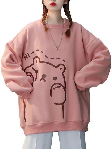 Snuggle up in style with our Kawaii Bear Print Oversized Sweatshirt! 🐻💕 This adorable, comfy sweatshirt features a charming bear design that's perfect for your cozy moments. Stay warm, cute, and on-trend this season with this must-have fashion piece! 😍✨ Oversized Hoodie Outfit, Kawaii Hoodies, Kawaii Sweatshirt, Kawaii Bear, Vintage Crewneck Sweatshirt, Autumn Decoration, Sweatshirt Oversized, Y2k Sweater, Japanese Kawaii